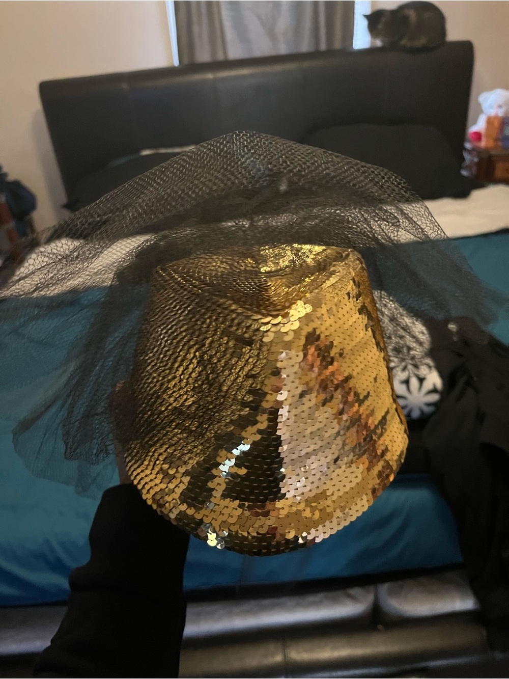 Eric Javits Gold Sequin Mini Hat with Black Interior
